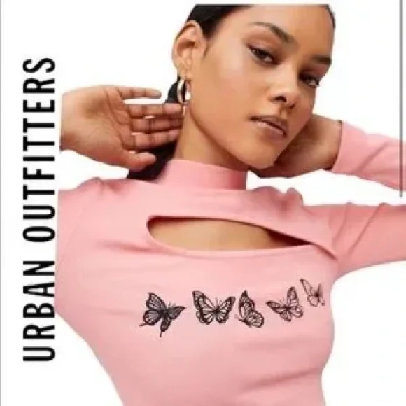 Pink Butterfly Y2K Cut Out Top Size Large Urban Outfitters - Picture 2 of 10